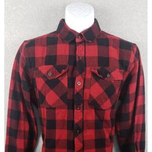 RAB Mens Buffalo Plaid Flannel Shirt Medium Red Black Hiking Camping Trail Work‎